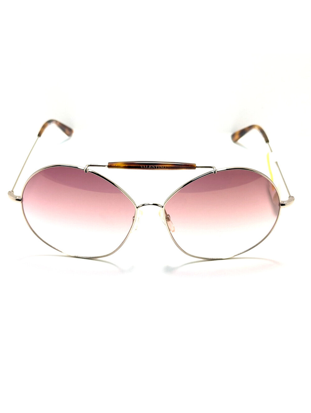 Valentino V121 Pink UV Silver Tortoiseshell Aviator Women’s Sunglasses 62-14-145